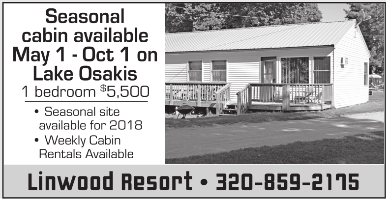 Seasonal Cabin Available May 1 Oct 1 On Lake Osakis Linwood